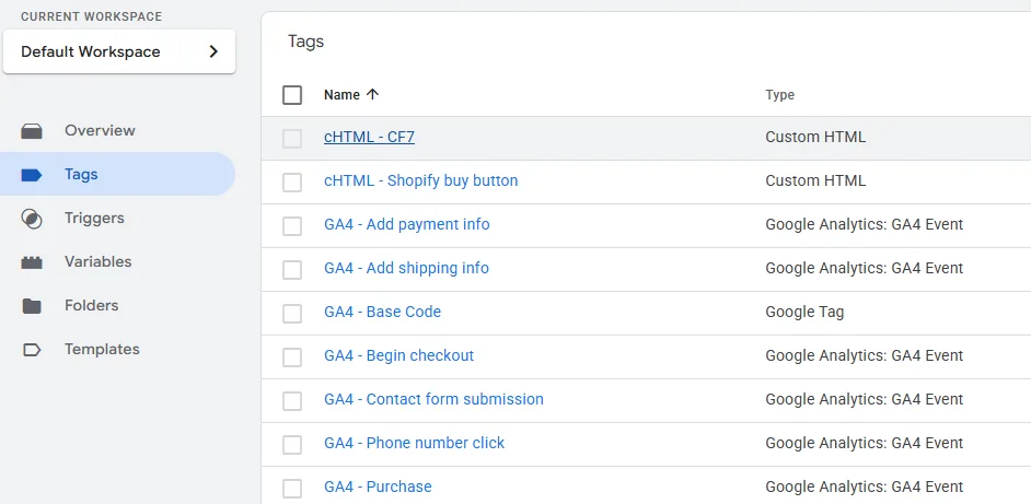 tag manager tags
